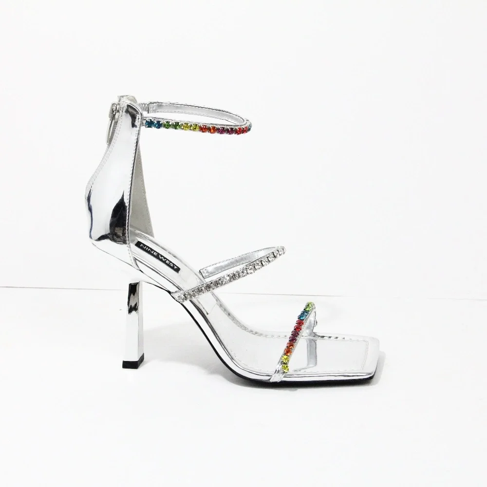 Nine West Heels New Women Square Toe Shoe Rainbow crystals sz 8